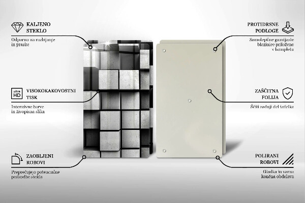 Placă sticla protectie aragaz Pătrate 3d abstracte