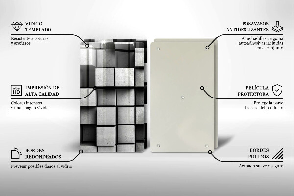 Placă sticla protectie aragaz Pătrate 3d abstracte