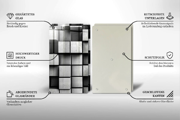 Placă sticla protectie aragaz Pătrate 3d abstracte