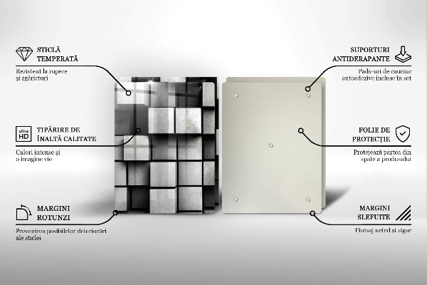 Placă sticla protectie aragaz Pătrate 3d abstracte
