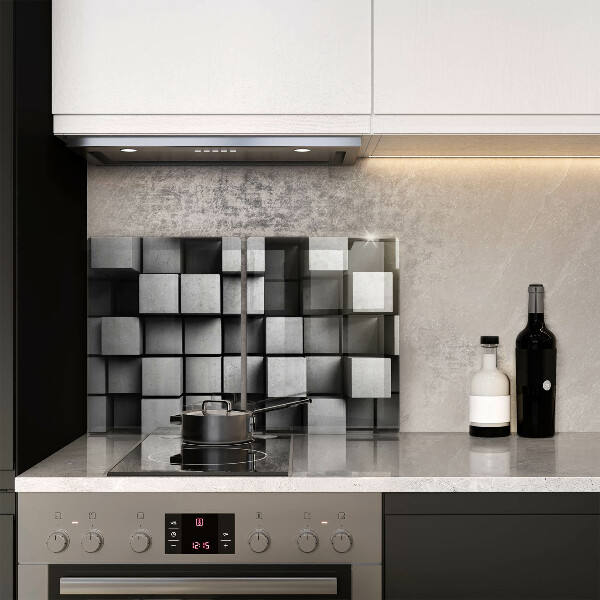 Placă sticla protectie aragaz Pătrate 3d abstracte