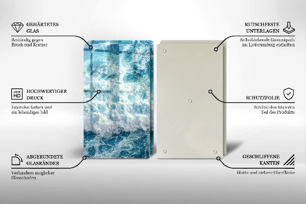 Placă sticla protectie aragaz Valuri de apă de mare