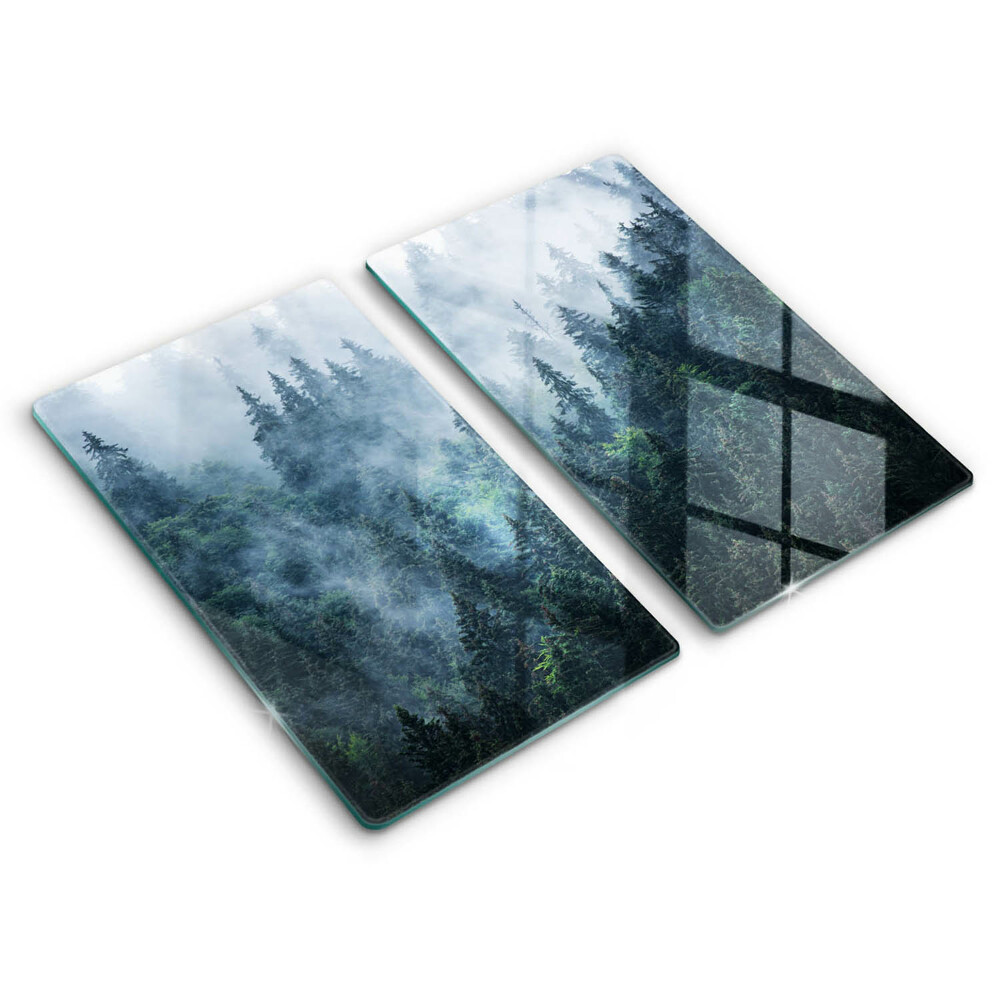 Placă sticla protectie aragaz Copaci de pădure și ceață