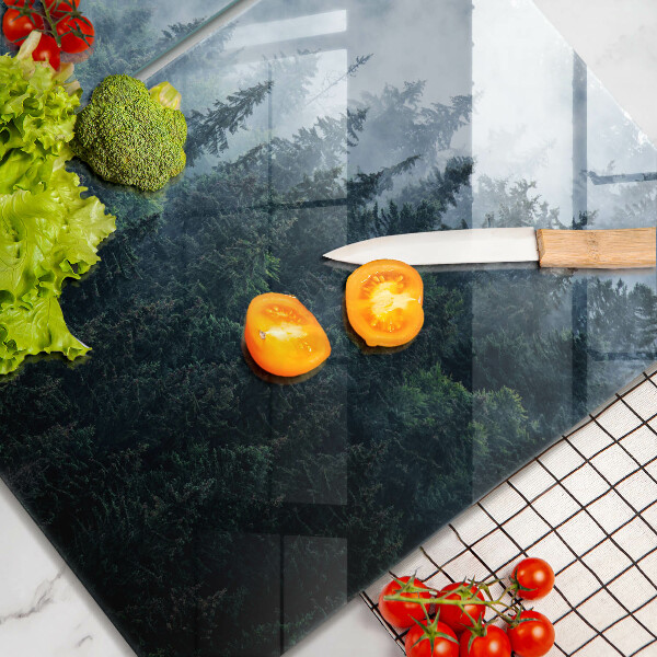 Placă sticla protectie aragaz Copaci de pădure și ceață