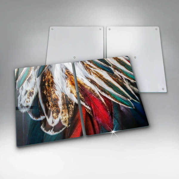 Placă sticla protectie aragaz Pene de pasăre boho