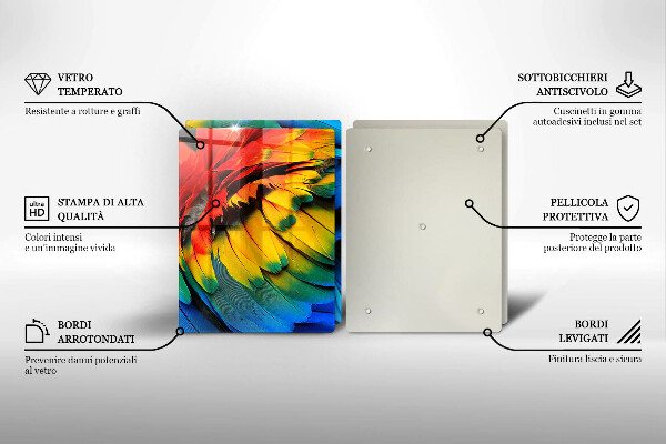 Placă sticla protectie aragaz Pene de papagal colorate