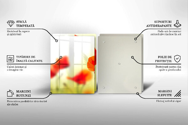 Placă sticla protectie aragaz Flori roșii de maci