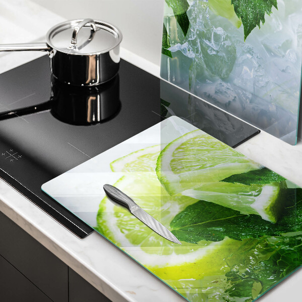 Placă sticla protectie aragaz Lime menta si gheata