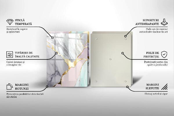 Placă din sticla protectie perete Marmură pastel