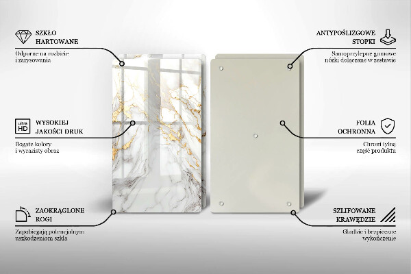 Placă din sticla protectie perete Marmură ușoară cu aur