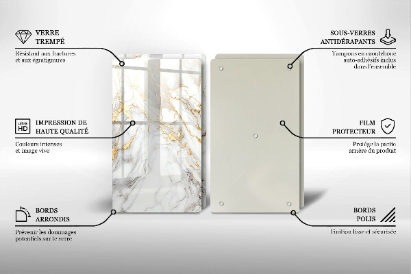 Placă din sticla protectie perete Marmură ușoară cu aur