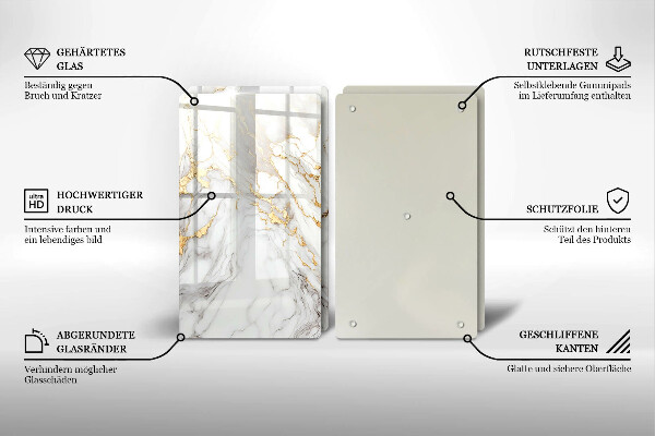 Placă din sticla protectie perete Marmură ușoară cu aur