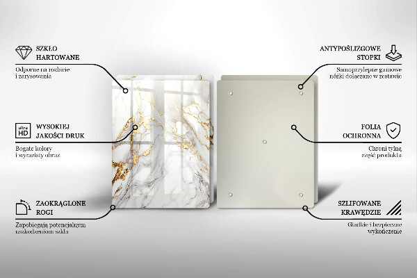 Placă din sticla protectie perete Marmură ușoară cu aur