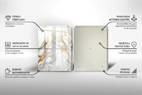 Placă din sticla protectie perete Marmură ușoară cu aur