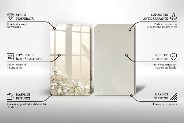 Placă din sticla protectie perete Flori boho din ipsos