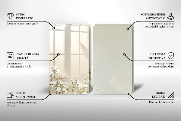 Placă din sticla protectie perete Flori boho din ipsos