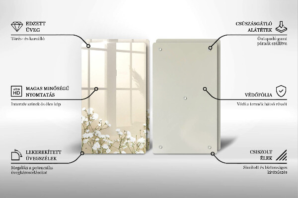 Placă din sticla protectie perete Flori boho din ipsos