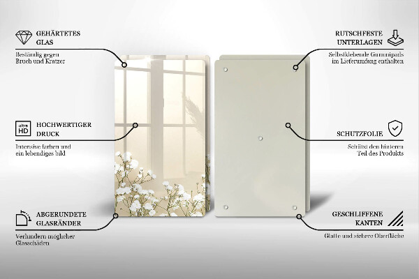 Placă din sticla protectie perete Flori boho din ipsos