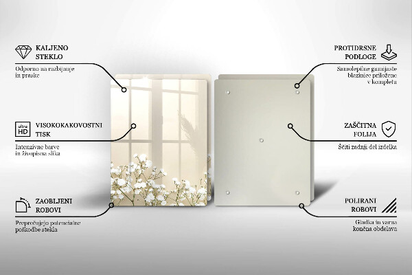 Placă din sticla protectie perete Flori boho din ipsos