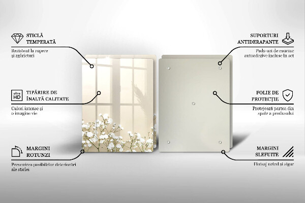 Placă din sticla protectie perete Flori boho din ipsos