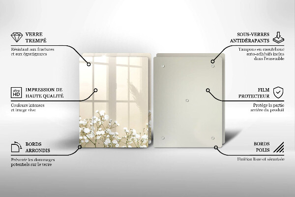 Placă din sticla protectie perete Flori boho din ipsos