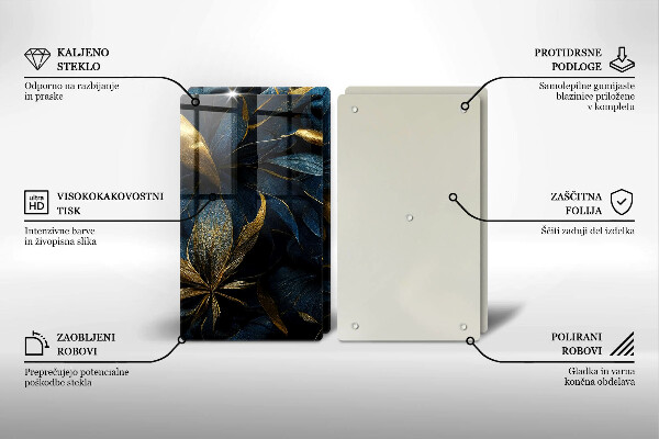 Placă din sticla protectie perete Frunze decorative cu aur