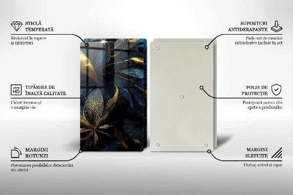 Placă din sticla protectie perete Frunze decorative cu aur