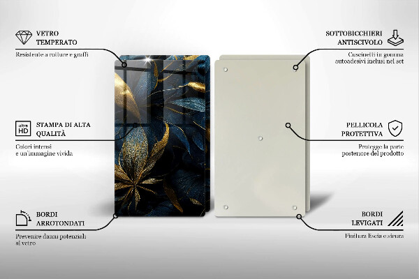 Placă din sticla protectie perete Frunze decorative cu aur