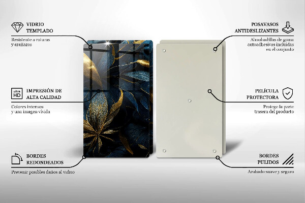 Placă din sticla protectie perete Frunze decorative cu aur