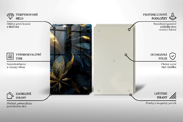 Placă din sticla protectie perete Frunze decorative cu aur