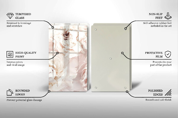 Placă sticla protectie aragaz Bujori pastel