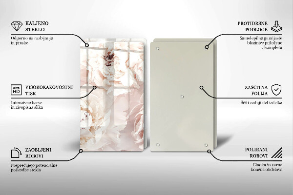 Placă sticla protectie aragaz Bujori pastel