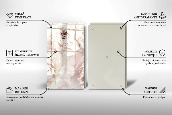 Placă sticla protectie aragaz Bujori pastel