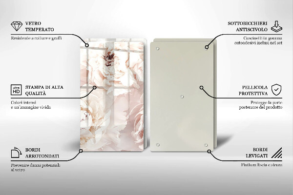 Placă sticla protectie aragaz Bujori pastel