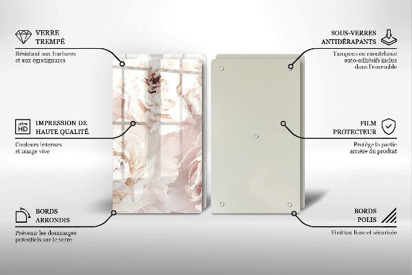 Placă sticla protectie aragaz Bujori pastel