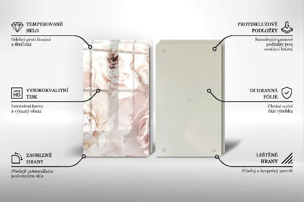 Placă sticla protectie aragaz Bujori pastel