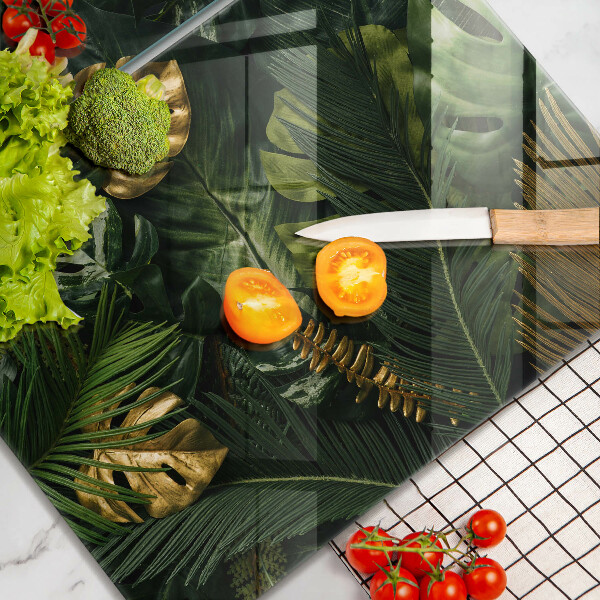 Placă sticla protectie aragaz Frunze de monstera aurii