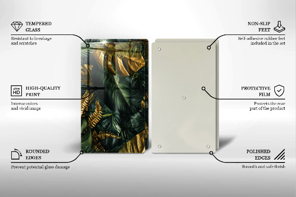 Placă sticla protectie aragaz Frunze de monstera aurii