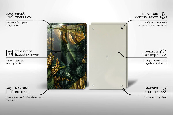 Placă sticla protectie aragaz Frunze de monstera aurii