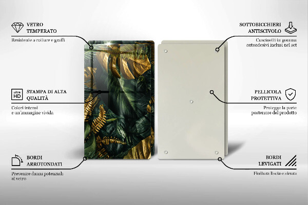 Placă sticla protectie aragaz Frunze de monstera aurii