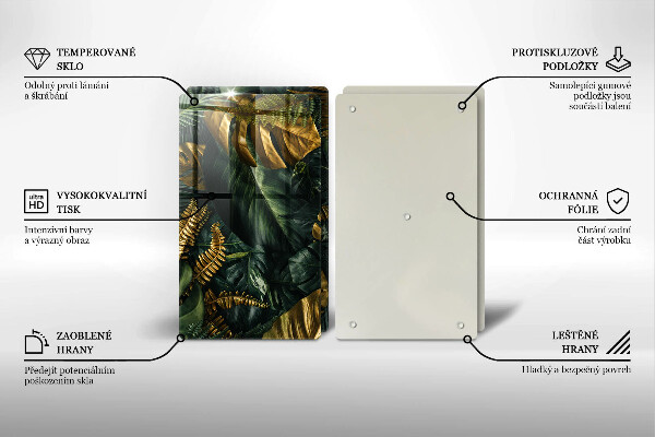 Placă sticla protectie aragaz Frunze de monstera aurii