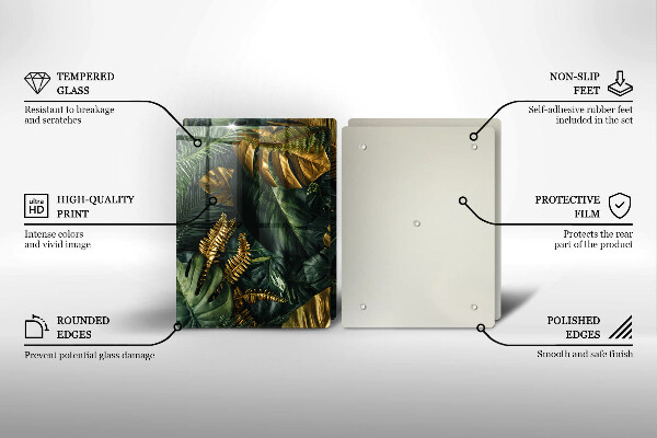 Placă sticla protectie aragaz Frunze de monstera aurii