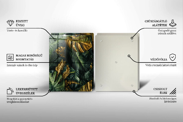 Placă sticla protectie aragaz Frunze de monstera aurii
