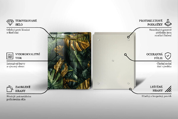 Placă sticla protectie aragaz Frunze de monstera aurii