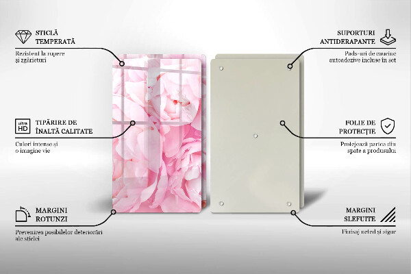 Placă sticla protectie aragaz Bujori delicati