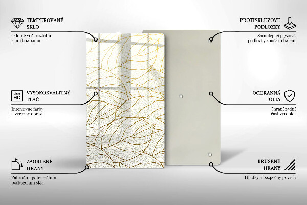 Placă din sticla protectie perete Model de frunze în linie