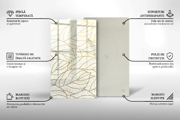 Placă din sticla protectie perete Model de frunze în linie