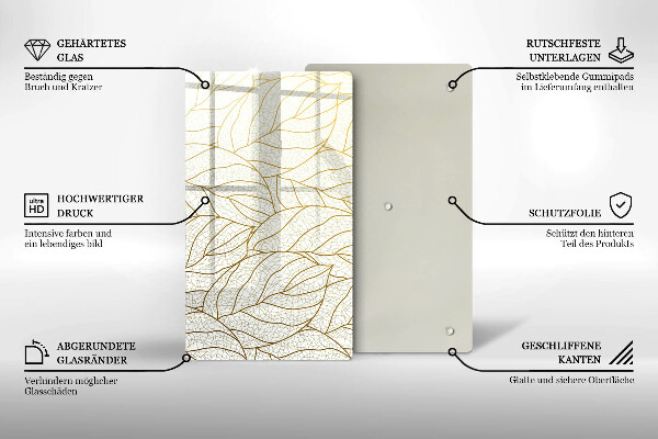 Placă din sticla protectie perete Model de frunze în linie