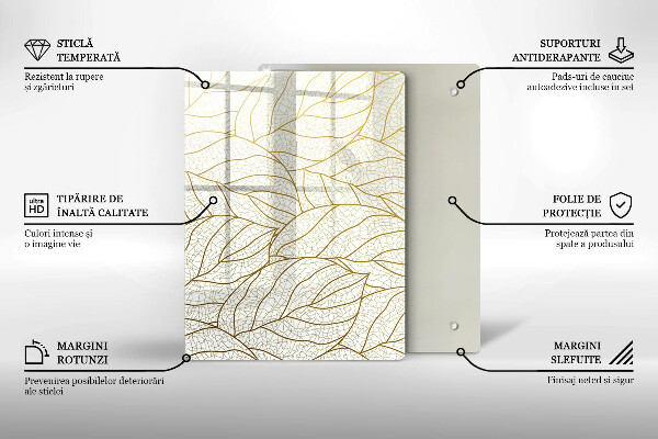 Placă din sticla protectie perete Model de frunze în linie