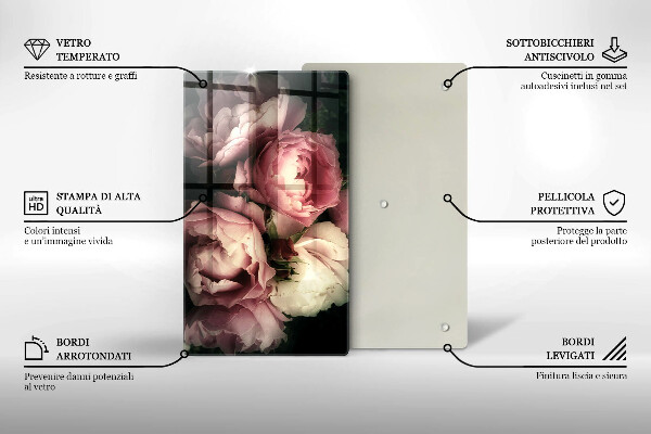 Placă din sticla protectie perete Flori de bujor